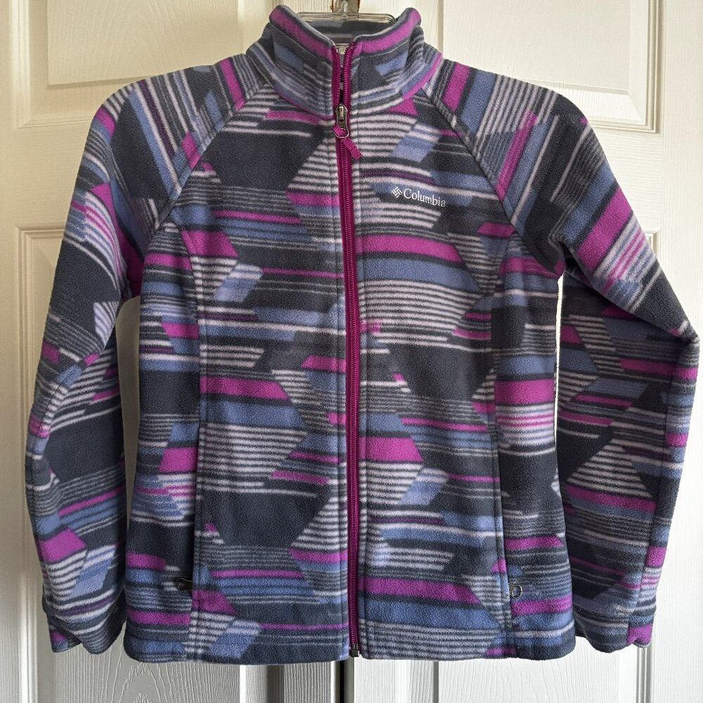 Columbia Girls Full-Zip Fleece Jacket | Size Medium | Purple Gray Pattern